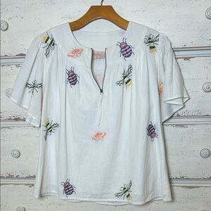 CIEBON Boho Embroidered Insect Motif Top Size Small